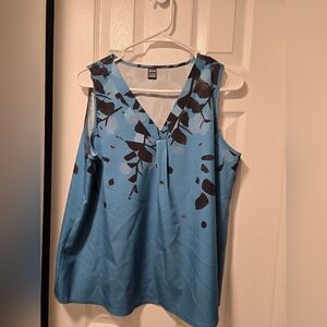 SHEIN Teal and Black Leaf Print Sleveless Blouse, L